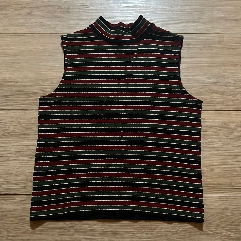 St. John Sport knit striped top mock neck sporty modest tank S preppy Cropped